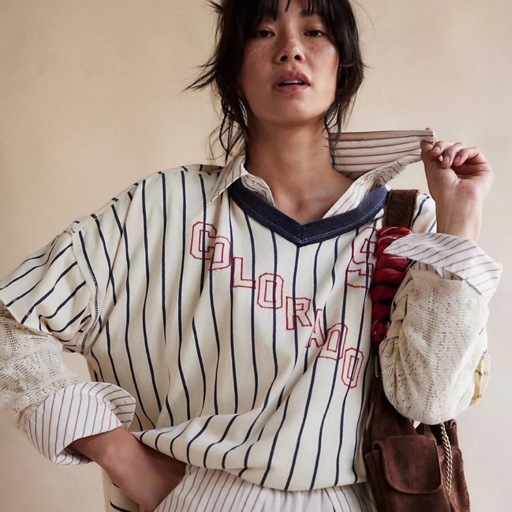 NWOT Free People We The Free Trevor Tee in Ivory Combo Size Med $128 Retail - Picture 4 of 8